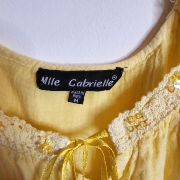 Womens Mlle Gabrielle Sun Dress, Yellow, ruffle tiered, soft gauze, lined, sz. M - Picture 6 of 6